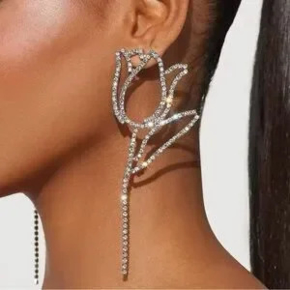 Rhinestones Crystal Oversized Large Flower Earrings
